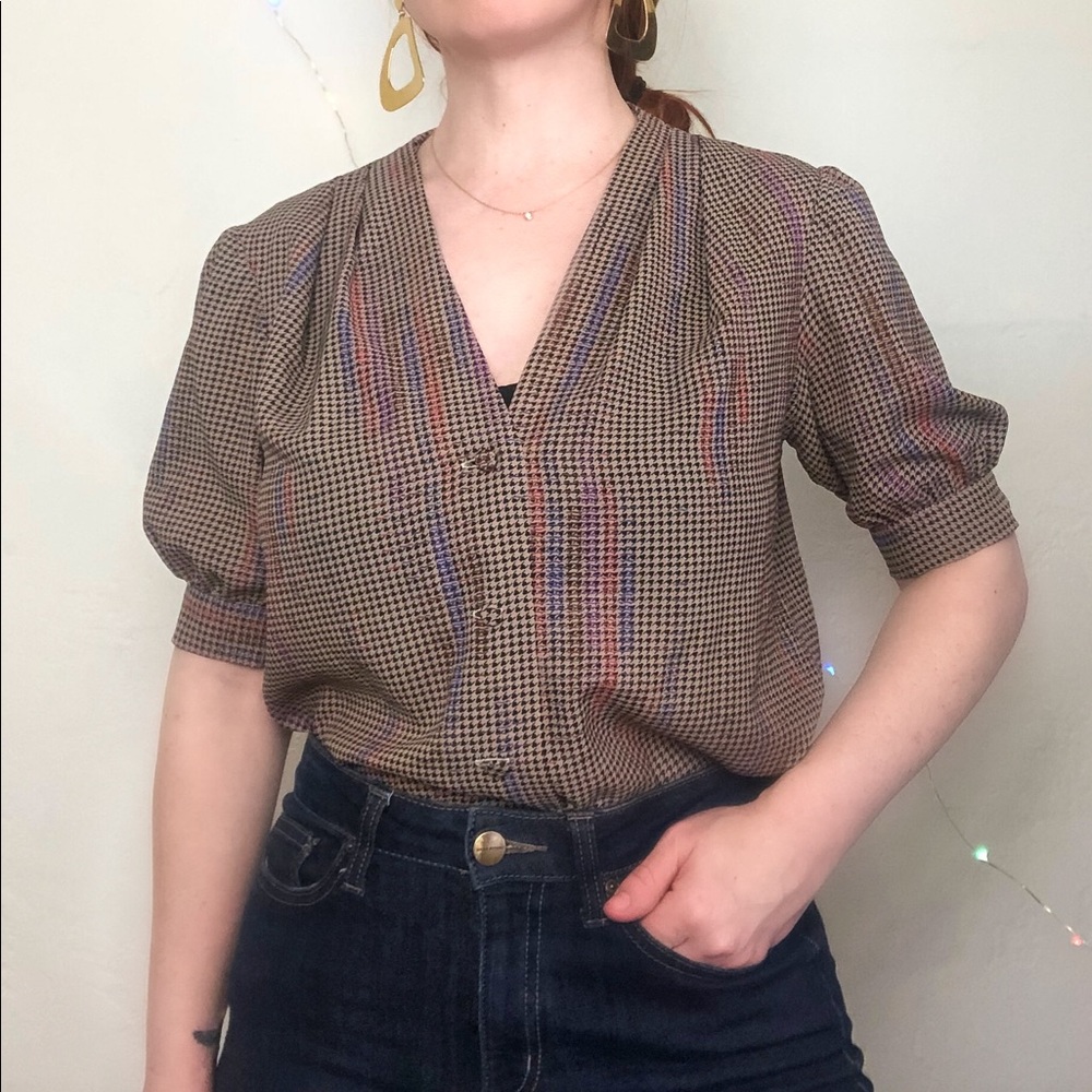 SOLD       Vintage Houndstooth Button Up Blouse